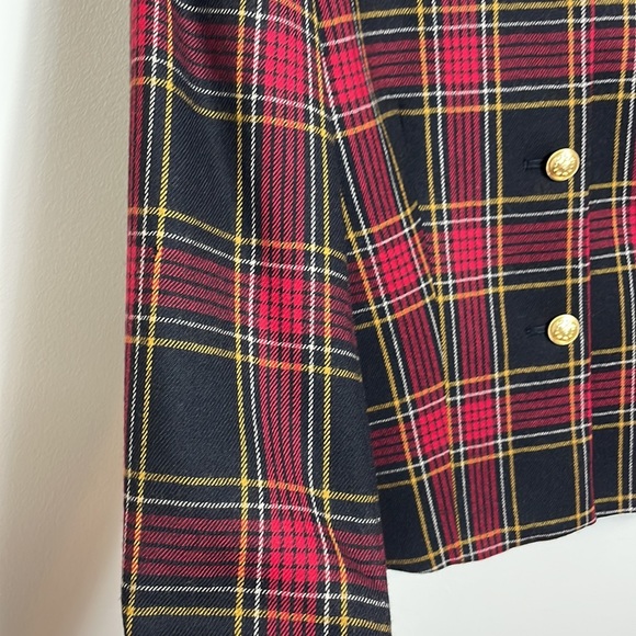 H. Stockton Atlanta Red Black Yellow Tartan Plaid Wool Cropped Jacket Size 2 - Picture 5 of 15